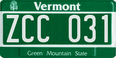 VT license plate ZCC031