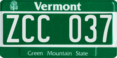 VT license plate ZCC037