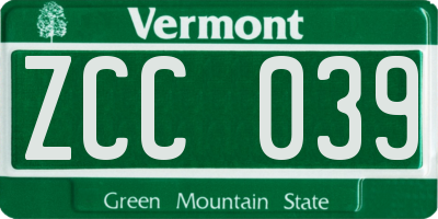 VT license plate ZCC039