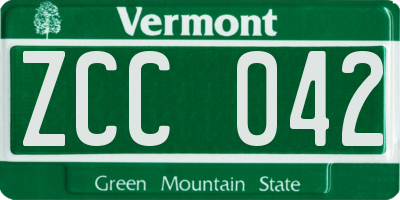 VT license plate ZCC042