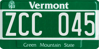 VT license plate ZCC045