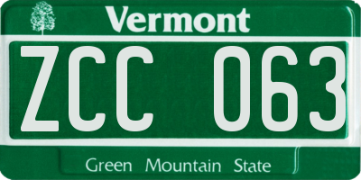 VT license plate ZCC063