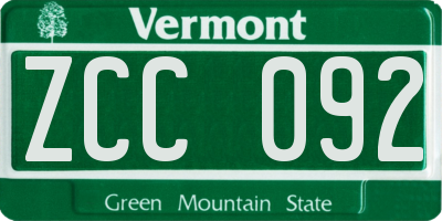 VT license plate ZCC092