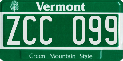 VT license plate ZCC099