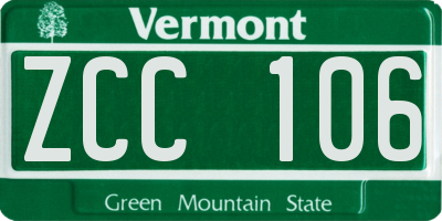 VT license plate ZCC106