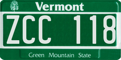 VT license plate ZCC118