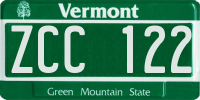 VT license plate ZCC122