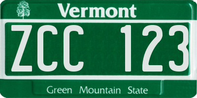 VT license plate ZCC123