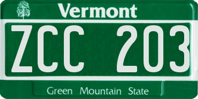 VT license plate ZCC203