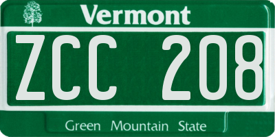 VT license plate ZCC208