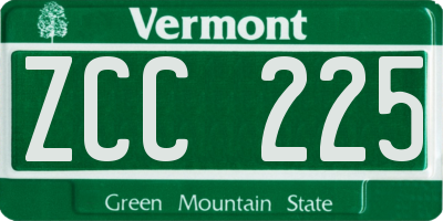 VT license plate ZCC225