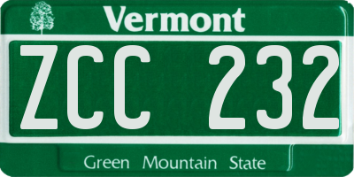 VT license plate ZCC232