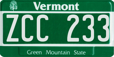 VT license plate ZCC233
