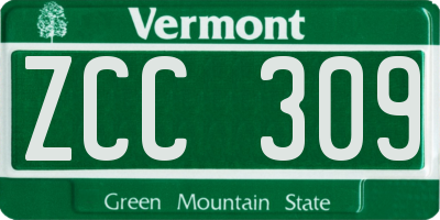 VT license plate ZCC309