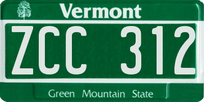 VT license plate ZCC312