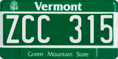VT license plate ZCC315