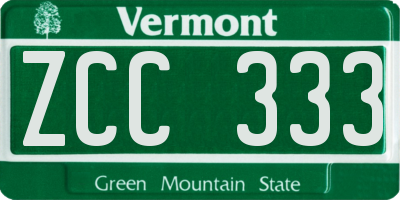 VT license plate ZCC333