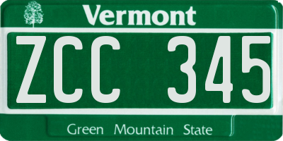 VT license plate ZCC345