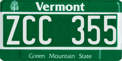 VT license plate ZCC355