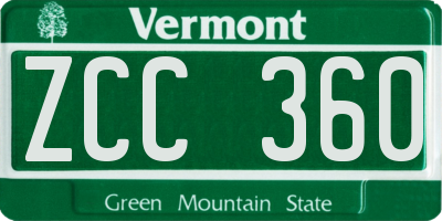 VT license plate ZCC360