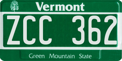 VT license plate ZCC362