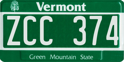 VT license plate ZCC374
