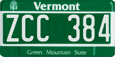 VT license plate ZCC384