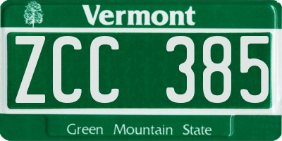 VT license plate ZCC385