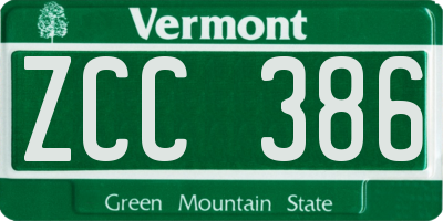 VT license plate ZCC386