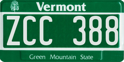 VT license plate ZCC388