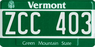 VT license plate ZCC403