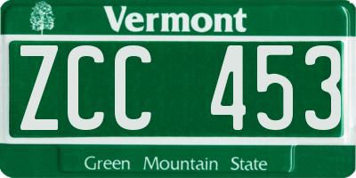 VT license plate ZCC453