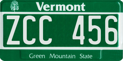 VT license plate ZCC456