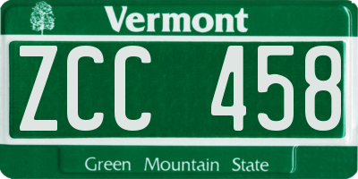 VT license plate ZCC458
