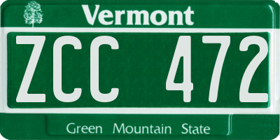 VT license plate ZCC472