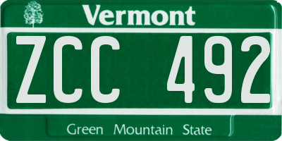 VT license plate ZCC492