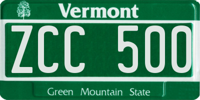 VT license plate ZCC500