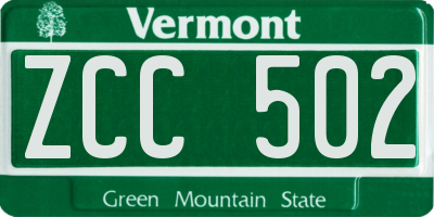 VT license plate ZCC502