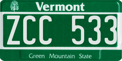VT license plate ZCC533