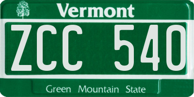 VT license plate ZCC540