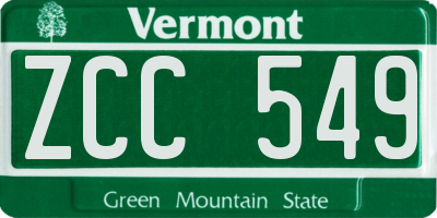 VT license plate ZCC549