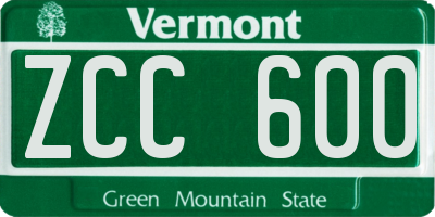 VT license plate ZCC600