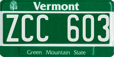 VT license plate ZCC603
