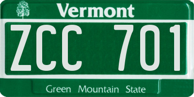 VT license plate ZCC701