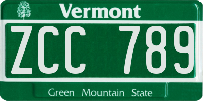 VT license plate ZCC789