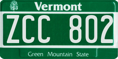 VT license plate ZCC802