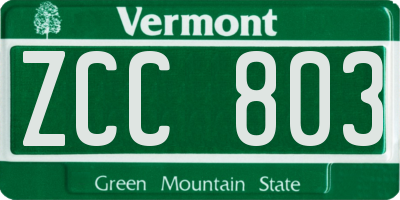 VT license plate ZCC803