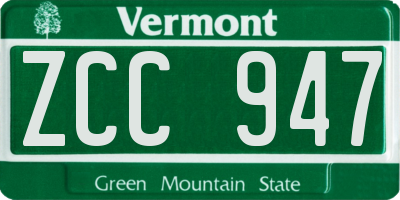 VT license plate ZCC947