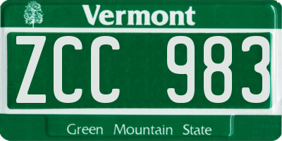 VT license plate ZCC983