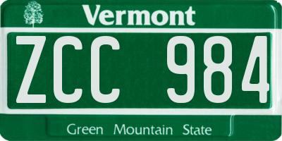 VT license plate ZCC984